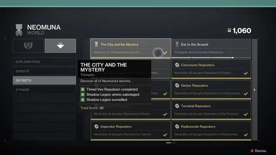 The City And The Mystery Triumph in Destiny 2